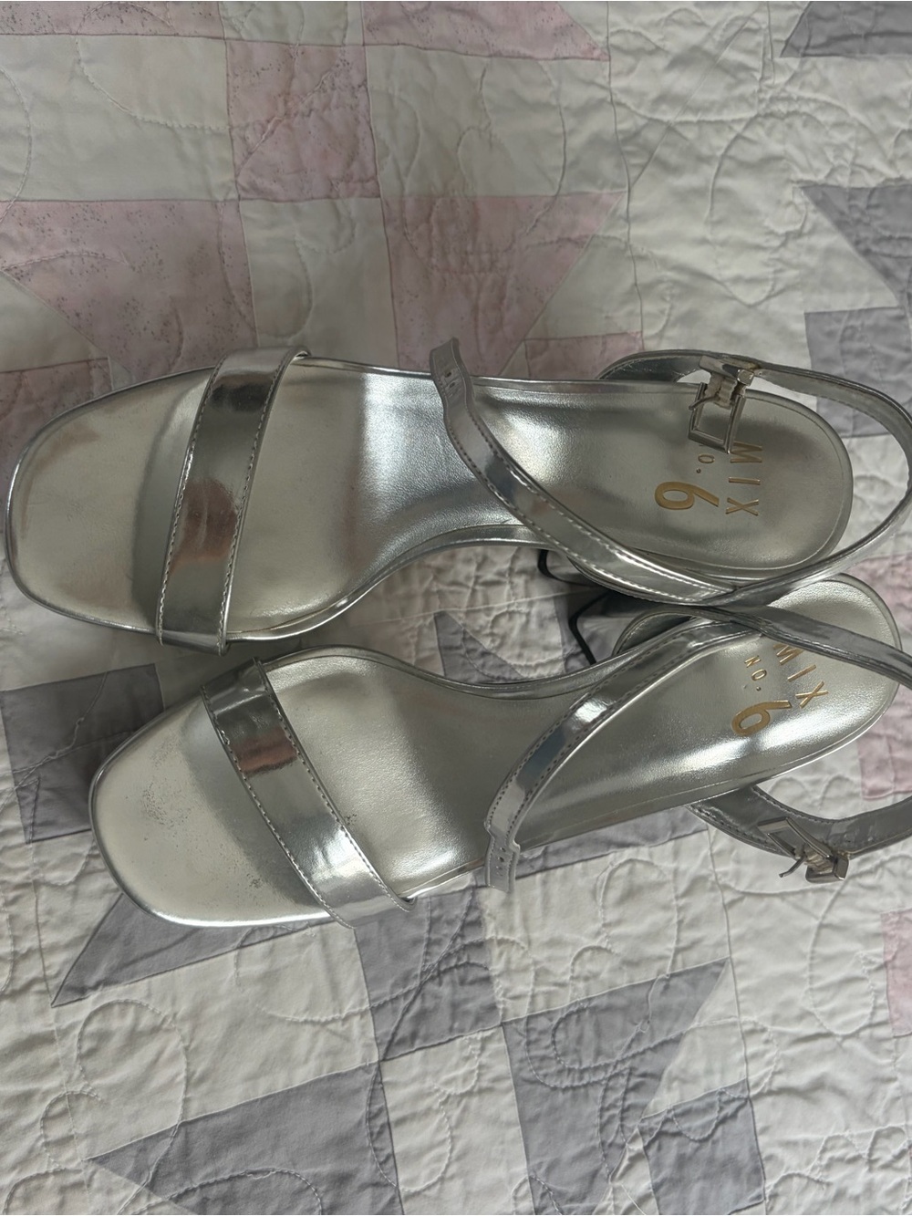 Mi Silver Strappy Block Heel Sandals